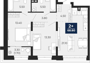 2-к квартира, вторичка, 69м2, 2/24 этаж
