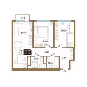 2-к квартира, вторичка, 54м2, 10/10 этаж