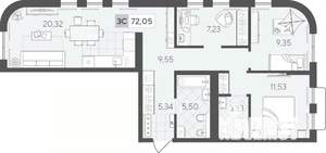 3-к квартира, вторичка, 72м2, 5/17 этаж
