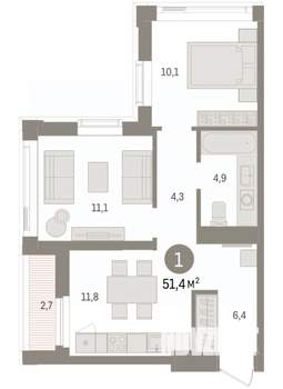 1-к квартира, вторичка, 51м2, 21/25 этаж