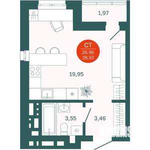 Студия квартира, вторичка, 27м2, 15/15 этаж