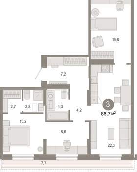 3-к квартира, вторичка, 87м2, 7/17 этаж
