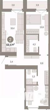 2-к квартира, вторичка, 67м2, 6/8 этаж