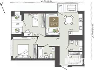 1-к квартира, вторичка, 67м2, 7/15 этаж