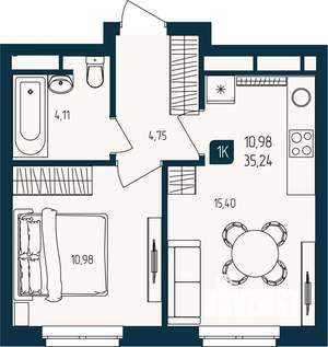 1-к квартира, вторичка, 35м2, 6/25 этаж