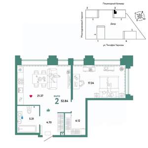 2-к квартира, вторичка, 53м2, 31/31 этаж