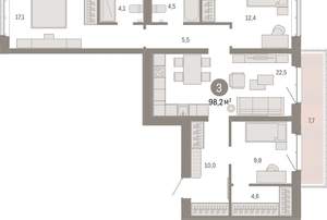 3-к квартира, вторичка, 98м2, 5/11 этаж