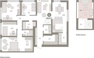 4-к квартира, вторичка, 154м2, 8/9 этаж
