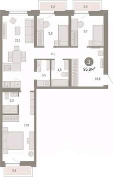 3-к квартира, вторичка, 96м2, 3/6 этаж
