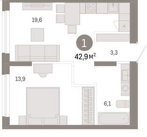 1-к квартира, вторичка, 43м2, 1/17 этаж