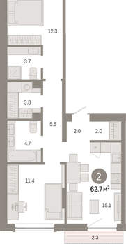 2-к квартира, вторичка, 63м2, 2/8 этаж