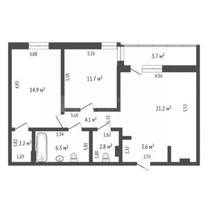 2-к квартира, вторичка, 67м2, 4/17 этаж