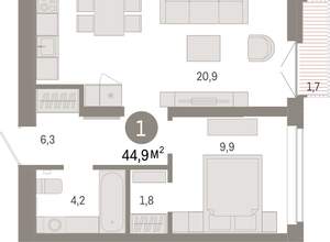 1-к квартира, вторичка, 45м2, 6/16 этаж