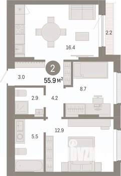 2-к квартира, вторичка, 56м2, 7/7 этаж