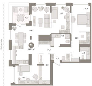 3-к квартира, вторичка, 144м2, 23/25 этаж
