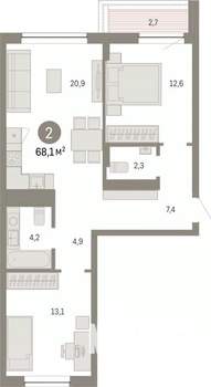 2-к квартира, вторичка, 68м2, 8/16 этаж