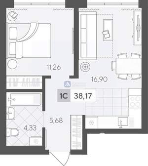 1-к квартира, вторичка, 38м2, 4/17 этаж