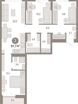 3-к квартира, вторичка, 82м2, 5/17 этаж