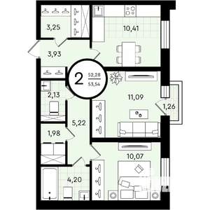 2-к квартира, вторичка, 54м2, 2/4 этаж
