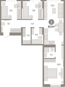 3-к квартира, вторичка, 83м2, 6/17 этаж