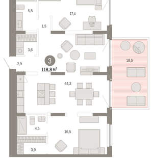 3-к квартира, вторичка, 119м2, 2/16 этаж