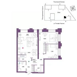 3-к квартира, вторичка, 83м2, 9/31 этаж