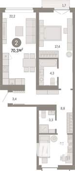 2-к квартира, вторичка, 70м2, 6/9 этаж