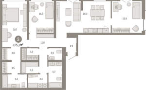 3-к квартира, вторичка, 125м2, 7/16 этаж
