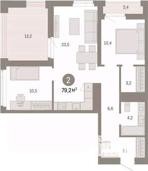 2-к квартира, вторичка, 79м2, 14/25 этаж