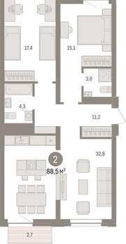 2-к квартира, вторичка, 89м2, 8/10 этаж
