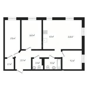 3-к квартира, вторичка, 97м2, 8/16 этаж