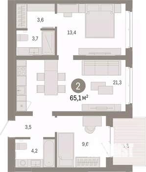 2-к квартира, вторичка, 65м2, 5/7 этаж