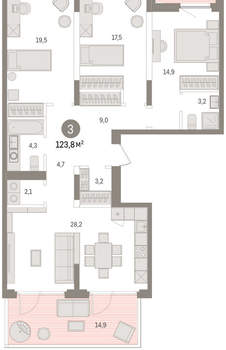 2-к квартира, вторичка, 124м2, 2/16 этаж