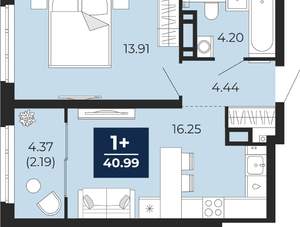 1-к квартира, вторичка, 41м2, 12/21 этаж