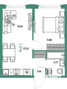 2-к квартира, вторичка, 37м2, 15/25 этаж