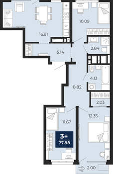 3-к квартира, вторичка, 75м2, 18/24 этаж