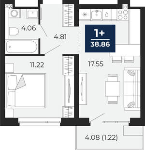 1-к квартира, вторичка, 42м2, 12/22 этаж