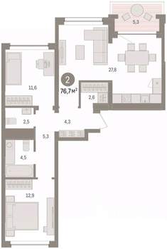 2-к квартира, вторичка, 77м2, 4/7 этаж