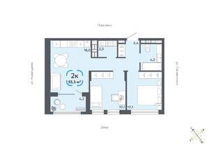 2-к квартира, вторичка, 53м2, 2/16 этаж