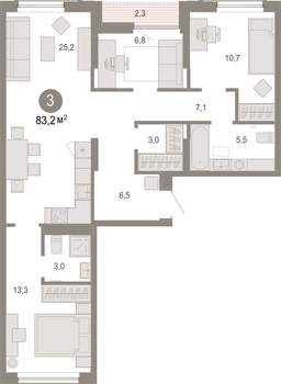 3-к квартира, вторичка, 83м2, 5/9 этаж