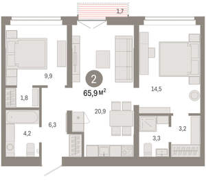 2-к квартира, вторичка, 66м2, 6/16 этаж