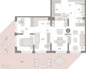 2-к квартира, вторичка, 174м2, 3/25 этаж
