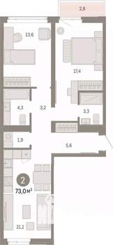 2-к квартира, вторичка, 73м2, 5/9 этаж