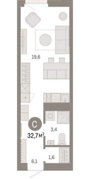 Студия квартира, вторичка, 33м2, 9/25 этаж