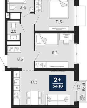 2-к квартира, вторичка, 54м2, 17/25 этаж