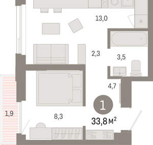 1-к квартира, вторичка, 34м2, 7/25 этаж
