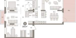 3-к квартира, вторичка, 139м2, 2/16 этаж