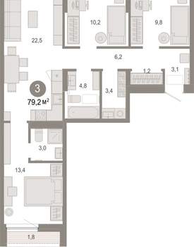 3-к квартира, вторичка, 79м2, 2/17 этаж