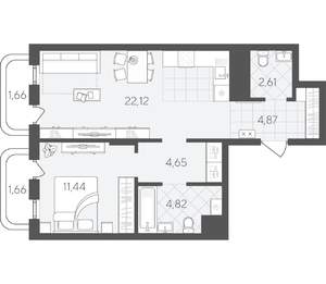 1-к квартира, вторичка, 54м2, 18/24 этаж