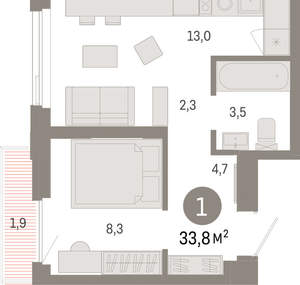 1-к квартира, вторичка, 34м2, 12/25 этаж